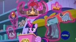 Size: 1920x1080 | Tagged: safe, derpibooru import, screencap, twilight sparkle, twilight sparkle (alicorn), alicorn, pony, a matter of principals, amulet, amulet of aurora, azurantium, clover the clever's cloak, crown, crown of grover, helm of yickslur, helmet, jewelry, knuckerbocker's shell, magic, regalia, shell, solo, talisman of mirage