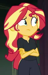 Size: 434x684 | Tagged: safe, derpibooru import, screencap, sunset shimmer, all the world's off stage, equestria girls, equestria girls series, cropped, solo