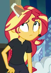 Size: 475x680 | Tagged: safe, derpibooru import, screencap, sunset shimmer, all the world's off stage, equestria girls, equestria girls series, all the world's off stage: micro chips, cropped, solo