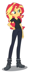 Size: 2114x4780 | Tagged: safe, artist:remcmaximus, derpibooru import, sunset shimmer, all the world's off stage, equestria girls, equestria girls series, clothes, female, headset, pants, shirt, simple background, solo, transparent background