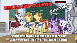 Size: 888x499 | Tagged: alicorn, caption, chancellor neighsay, derpibooru import, friendship university, image macro, meme, safe, star swirl the bearded, text, twilight sparkle, twilight sparkle (alicorn)