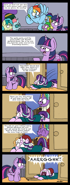 Size: 1768x4670 | Tagged: safe, artist:bobthedalek, derpibooru import, firelight, ocellus, rainbow dash, sandbar, spike, starlight glimmer, twilight sparkle, twilight sparkle (alicorn), alicorn, earth pony, pegasus, pony, unicorn, the hearth's warming club, adorable distress, christmas, clothes, coat, comic, cute, father and child, father and daughter, fathers gonna father, female, hat, holiday, male, overreacting, santa hat, scarf, screaming, suitcase