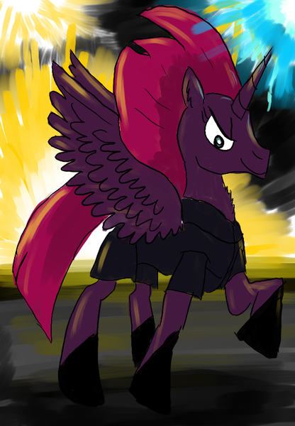Size: 640x924 | Tagged: >:), alicorn, alicornified, artist:horsesplease, derpibooru import, evil grin, explosion, fireworks, fizzlepop's fireworks, grin, happy, paint tool sai, pretty pretty tempest, princess of explosions, race swap, raised hoof, safe, smiling, smirk, spread wings, tempest gets her horn back, tempest gets her wings back, tempesticorn, tempest now has a true horn, tempest shadow, wings