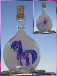 Size: 3040x4054 | Tagged: alicorn, artist:malte279, collage, craft, cutie mark, derpibooru import, flacon, glass engraving, glass painting, safe, twilight sparkle, twilight sparkle (alicorn)