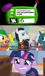 Size: 1024x1728 | Tagged: abuse, alicorn, baldi, baldi's basics in education and learning, chancellor neighsay, comic, derpibooru import, edit, edited screencap, exploitable meme, faic, female, floppy ears, friendship university, glowing horn, horn, imminent spanking, lip bite, magic, magic aura, male, math, meme, neighsparkle, pad, puppy dog eyes, question, ruler, safe, screencap, screencap comic, shipping, smug, straight, twilight sparkle, twilight sparkle (alicorn), twilybuse, you can think! pad