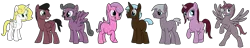 Size: 1024x196 | Tagged: safe, artist:didgereethebrony, derpibooru import, oc, alicorn, earth pony, pegasus, pony, unicorn, alicorn oc, base used, female, horn, male, octuplets, offspring, offspring's offspring, parent:oc:shimmering glow, parent:princess flurry heart, parents:canon x oc, siblings, simple background, transparent background, wings