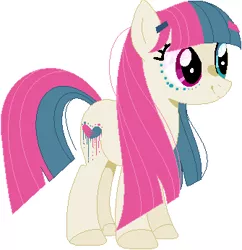 Size: 335x346 | Tagged: safe, artist:nocturna76, artist:selenaede, derpibooru import, oc, oc:cotton candy (ice1517), unofficial characters only, earth pony, pony, icey-verse, base used, face paint, female, hairpin, heterochromia, magical lesbian spawn, makeup, mare, next generation, offspring, parent:blossomforth, parent:trapeze star, simple background, solo, white background