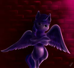 Size: 1550x1430 | Tagged: alicorn, artist:com3tfire, brick wall, derpibooru import, element of magic, female, hiphop, safe, solo, twilight sparkle, twilight sparkle (alicorn)