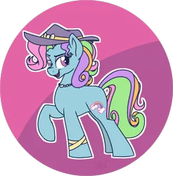 Size: 1934x1968 | Tagged: safe, artist:binkyt11, derpibooru import, rainbow dash (g3), earth pony, pony, atg 2018, bracelet, female, g3, g3 to g4, generation leap, hat, jewelry, mare, necklace, newbie artist training grounds, pearl necklace, rainbow dash always dresses in style, solo