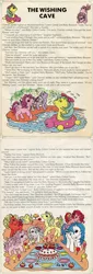 Size: 675x1980 | Tagged: applejack (g1), baby blossom, baby cotton candy, baby sea pony, baby sea shimmer, beach, cake, cave, cherries jubilee, comic:my little pony (g1), derpibooru import, flower, food, g1, majesty, official, official art, official comic, picnic, playing, safe, sand sculpture, sea pony, sea shimmer, story, that pony sure does love flowers, the wishing cave, tootsie, wishing, wish magic