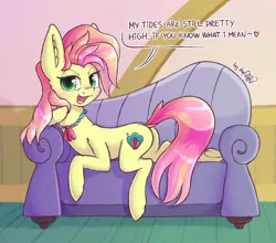 Size: 1600x1408 | Tagged: safe, artist:dsp2003, derpibooru import, high tide (g4), earth pony, pony, the hearth's warming club, 30 minute art challenge, blushing, comic, cute, female, innuendo, jewelry, looking at you, mare, milf, necklace, open mouth, signature, single panel, updated