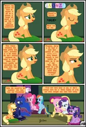 Size: 3254x4838 | Tagged: safe, artist:gutovi, derpibooru import, applejack, fluttershy, pinkie pie, princess luna, rainbow dash, rarity, twilight sparkle, twilight sparkle (alicorn), alicorn, earth pony, pegasus, pony, unicorn, comic:why me!?, bed, broken window, comic, couch, cushion, mane six, mare in the moon, moon, window