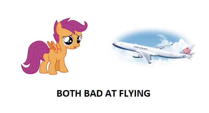 Size: 726x394 | Tagged: abuse, china airlines, derpibooru import, female, plane, safe, scootabuse, scootaloo, scootaloo can't fly