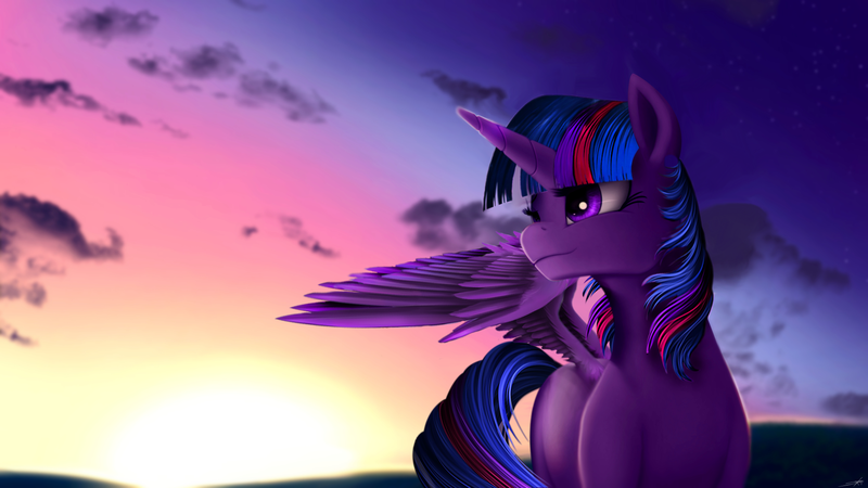 Size: 1920x1080 | Tagged: safe, artist:jeki, artist:pink1ejack, derpibooru import, edit, twilight sparkle, twilight sparkle (alicorn), alicorn, pony, cloud, female, mare, sky, solo, twilight (astronomy), wings