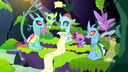 Size: 1920x1080 | Tagged: axilla, baby changeling, carapace (character), changedling, changeling, derpibooru import, family, lumbar, nymph, ocellus, safe, screencap, spiracle, the hearth's warming club