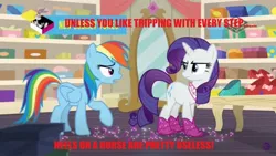Size: 2560x1440 | Tagged: safe, derpibooru import, edit, edited screencap, screencap, rainbow dash, rarity, pegasus, pony, unicorn, the end in friend, boomerang (tv channel), boots, clothes, duo, female, glitter, glitter boots, high heels, mare, neckerchief, shoes