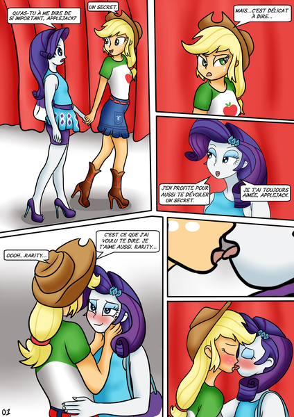 Size: 1200x1697 | Tagged: suggestive, artist:bandijones, derpibooru import, applejack, rarity, comic:rarijack's time, fanfic, equestria girls, equestria girls series, blushing, clothes, comic, female, french, french kiss, high heels, kissing, legs, lesbian, rarijack, shipping, shoes