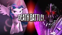 Size: 1311x737 | Tagged: 3d, alicorn, angry, artist:imafutureguitarhero, bayformers, clash of hasbro's titans, crossover, dark star saber, death battle, decepticon, derpibooru import, exploitable meme, glowing eyes, magic, megatron, meme, red eyes, safe, source filmmaker, super saiyan princess, transformers, transformers the last knight, twilight sparkle, twilight sparkle (alicorn)