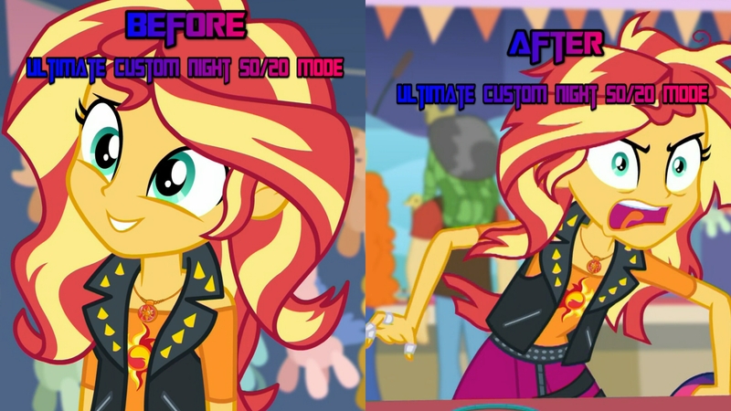 Size: 2560x1440 | Tagged: safe, derpibooru import, sunset shimmer, equestria girls, equestria girls series, rollercoaster of friendship, angry, before and after, cute, five nights at freddy's, it's not about the parakeet, rage, shimmerbetes, ultimate custom night