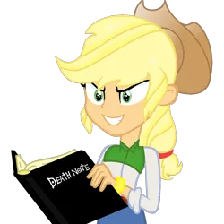 Size: 1116x1116 | Tagged: safe, artist:dashielightsshinetm, derpibooru import, applejack, equestria girls, >:d, crossover, death note, evil grin, grin, revenge, simple background, smiling, snapplejack, solo, starry eyes, transparent background, wingding eyes