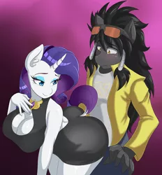 Size: 1002x1080 | Tagged: suggestive, artist:thebrokencog, derpibooru import, rarity, oc, oc:midnight radiance (sixpathspony), anthro, unicorn, anthro oc, ass, bedroom eyes, big breasts, boob window, breasts, busty rarity, butt, canon x oc, cleavage, clothes, commission, curvy, dress, female, flirting, grinding, hourglass figure, image, large butt, little black dress, male, png, rearity, seduction, seductive look, seductive pose, straight, stupid sexy rarity, the ass was fat, wide hips