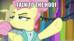 Size: 600x337 | Tagged: alternate hairstyle, caption, derpibooru import, edit, edited screencap, fake it 'til you make it, fluttershy, image macro, meme, safe, screencap, severeshy, text