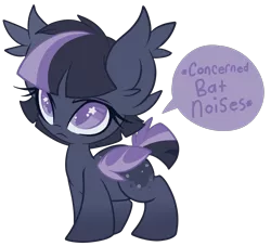 Size: 3187x2893 | Tagged: safe, artist:starlightlore, derpibooru import, oc, oc:toxic heart, unofficial characters only, bat pony, pony, :<, bat pony oc, bat wings, chibi, colored pupils, cute, descriptive noise, ear fluff, female, filly, simple background, solo, starry eyes, transparent background, wingding eyes, wings