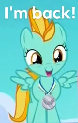 Size: 204x320 | Tagged: safe, derpibooru import, edit, edited screencap, screencap, lightning dust, pegasus, pony, parental glideance, the washouts (episode), cropped, female, filly, happy, medal, silver medal, spread wings, wings