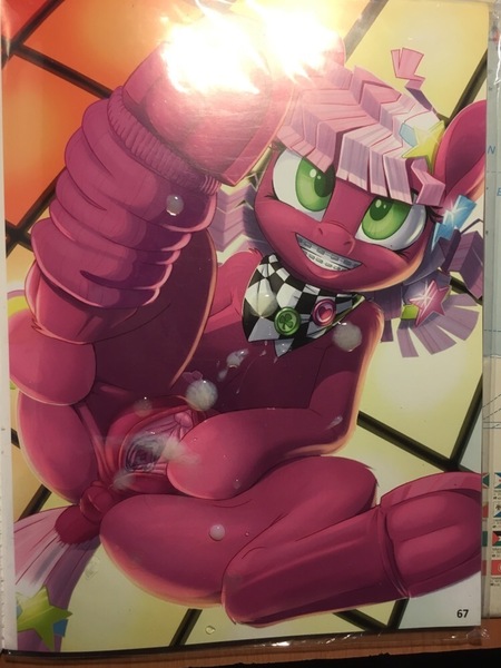 Size: 750x999 | Tagged: explicit, artist:pusspuss, derpibooru import, cheerilee, earth pony, pony, art pack:the clop book, 80s, 80s cheerilee, cum, frog (hoof), irl, leg warmers, merch sexploitation, nudity, photo, underhoof, vagina