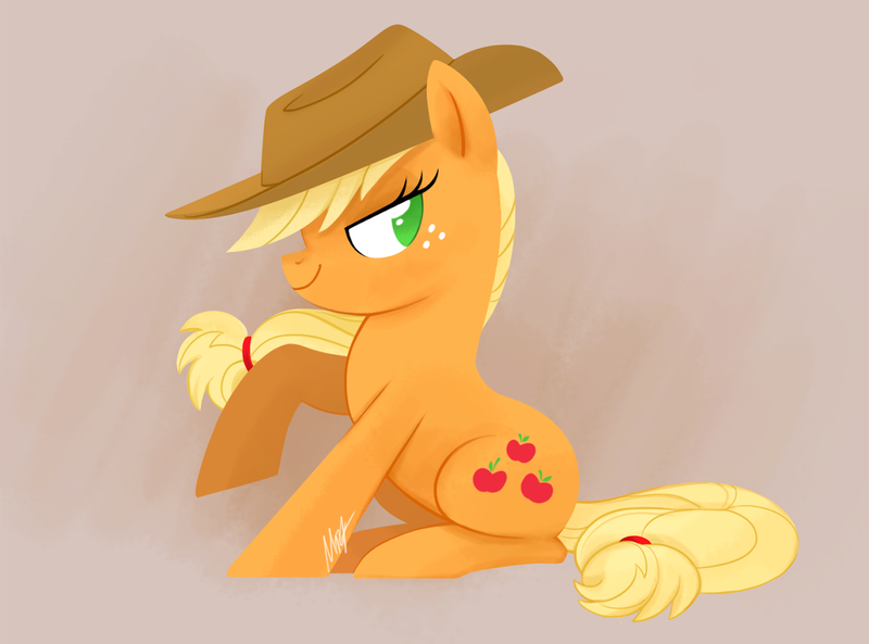 Size: 1024x759 | Tagged: safe, artist:mn27, derpibooru import, applejack, earth pony, pony, applejack's hat, cowboy hat, female, hat, mare, raised hoof, solo