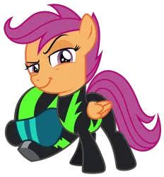 Size: 2000x2157 | Tagged: safe, artist:jellmelon, derpibooru import, scootaloo, pegasus, pony, the washouts (episode), clothes, dreamworks face, female, filly, gangsta, helmet, pint-sized dynamite, simple background, solo, traitor, traitorloo, transparent background, uniform, vector, washouts uniform