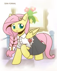Size: 860x1080 | Tagged: alternate hairstyle, apron, artist:howxu, bellossom, clothes, cropped, cute, derpibooru import, dress, female, fluttershy, pokémon, pokémon gold and silver, safe, shyabetes, solo