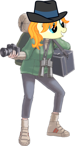 Size: 657x1273 | Tagged: ace attorney, binoculars, boots, camera, derpibooru import, edit, hat, human, lotta hart, press pass, press release (character), safe, shoes, simple background, solo, transparent background