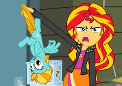 Size: 1016x720 | Tagged: safe, derpibooru import, edit, edited screencap, screencap, lightning dust, sunset shimmer, pony, equestria girls, equestria girls (movie), abuse, background pony strikes again, drama, dustabuse, exploitable meme, lightning dust drama, meme, op isn't even trying anymore, sunset is disgusted