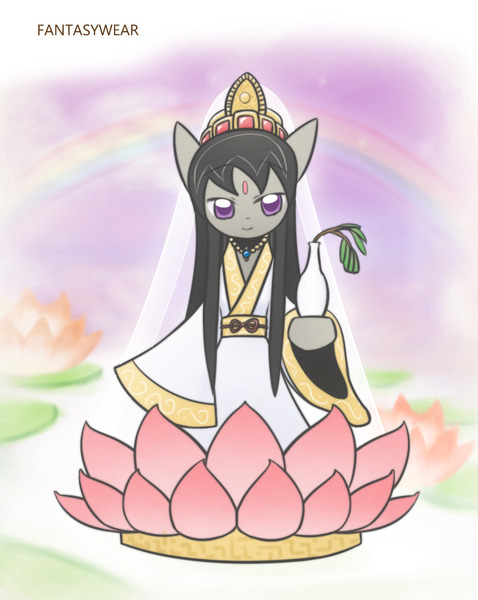 Size: 860x1080 | Tagged: artist:howxu, clothes, cropped, derpibooru import, dress, female, flower, lotus (flower), mare, octavia melody, safe, solo