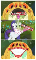 Size: 716x1194 | Tagged: safe, derpibooru import, edit, edited screencap, screencap, rarity, bufogren, pony, unicorn, the end in friend, boomerang (tv channel), comic, female, mare, open mouth, screencap comic, toothpaste