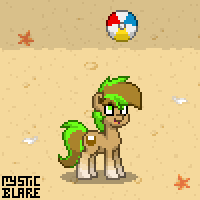 Size: 400x400 | Tagged: safe, artist:mystic blare, derpibooru import, oc, oc:baysick, pony, pony town, animated, beach, beach ball, pixel art, sand, socks (coat marking), solo