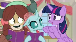 Size: 1280x720 | Tagged: air quotes, alicorn, derpibooru import, ocellus, safe, screencap, the end in friend, twilight sparkle, twilight sparkle (alicorn), yona