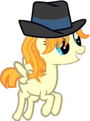 Size: 358x479 | Tagged: safe, derpibooru import, edit, featherweight, press pass, press release (character), pegasus, pony, fusion, hat, solo