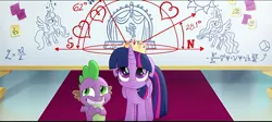 Size: 1213x541 | Tagged: alicorn, crown, derpibooru import, floppy ears, jewelry, my little pony: the movie, regalia, safe, screencap, spike, twilight sparkle, twilight sparkle (alicorn), whiteboard