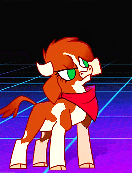 Size: 268x350 | Tagged: animated, arizona cow, bandana, cloven hooves, community related, cow, derpibooru import, female, headbang, no pupils, party hard, safe, seizure warning, solo, taunting, them's fightin' herds, video game