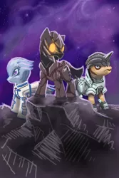 Size: 1280x1920 | Tagged: safe, artist:poniesofthekeene, derpibooru import, ponified, pony, commander shepard, grunt, liara t'soni, mass effect