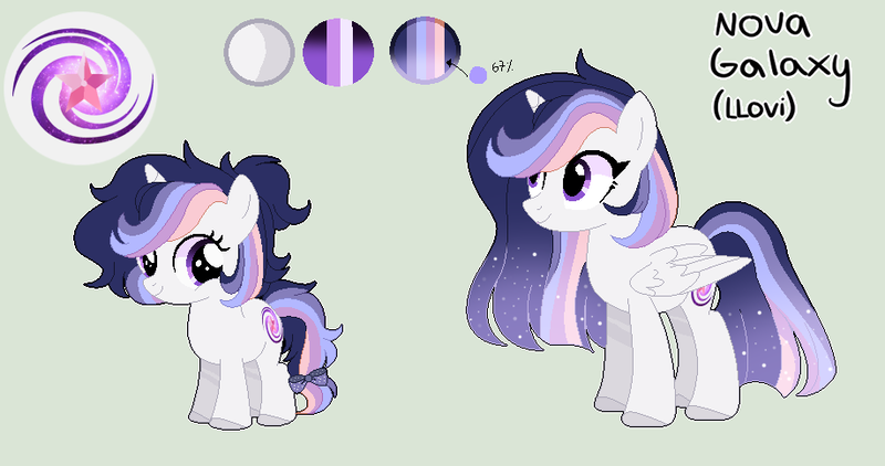 Size: 918x484 | Tagged: safe, artist:moon-rose-rosie, derpibooru import, oc, oc:nova galaxy, alicorn, pony, female, filly, mare, offspring, offspring's offspring, reference sheet, simple background, solo