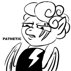 Size: 709x703 | Tagged: safe, artist:velgarn, derpibooru import, rolling thunder, pegasus, pony, the washouts (episode), black and white, clothes, disappointed, drawthread, eye scar, female, grayscale, mare, monochrome, pathetic, principal skinner, reaction image, requested art, scar, simple background, solo, the simpsons, uniform, washouts uniform, white background