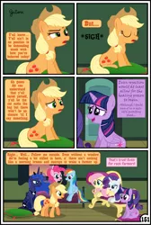 Size: 3254x4838 | Tagged: safe, artist:gutovi, derpibooru import, applejack, fluttershy, pinkie pie, princess luna, rainbow dash, rarity, twilight sparkle, twilight sparkle (alicorn), alicorn, earth pony, pegasus, pony, unicorn, comic:why me!?, bed, broken window, comic, couch, cushion, mane six, sweat, window