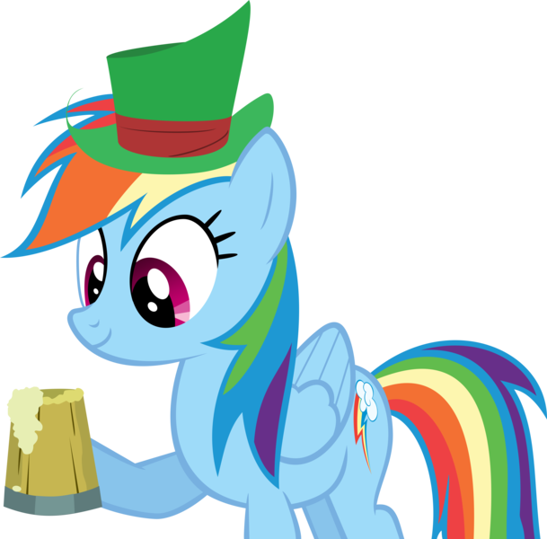 Size: 6000x5913 | Tagged: safe, artist:dasduriel, derpibooru import, rainbow dash, absurd resolution, cider, hat, holiday, saint patrick's day, simple background, solo, tankard, transparent background, vector