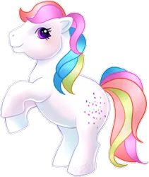 Size: 540x639 | Tagged: safe, alternate version, artist:conphettey, derpibooru import, confetti (g1), earth pony, pony, g1, multicolored hair, rainbow hair, rearing, simple background, solo, transparent background