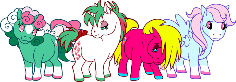 Size: 1280x447 | Tagged: safe, artist:conphettey, derpibooru import, fizzy, gusty, shady, wind whistler, pony, mish mash melee, my little pony 'n friends, g1, simple background, transparent background