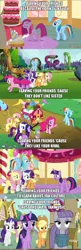 Size: 590x1819 | Tagged: alicorn, applejack, balloon, comic, comparison, derpibooru import, edit, edited screencap, fluttershy, mane six, maud pie, maud pie (episode), party cannon, party of one, party pooped, pinkie pie, pinkie pride, rainbow dash, rarity, safe, screencap, screencap comic, text, twilight sparkle, twilight sparkle (alicorn), yakity-sax