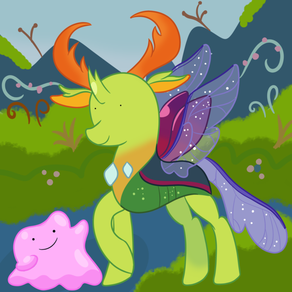 Size: 3000x3000 | Tagged: artist:rainbowtashie, changedling, changeling, crossover, derpibooru import, ditto, king thorax, pokémon, pokémon red and blue, safe, thorax, transforming